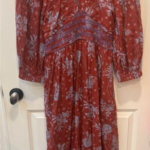 Free People Red and Blue Floral Long Sleeve Dress